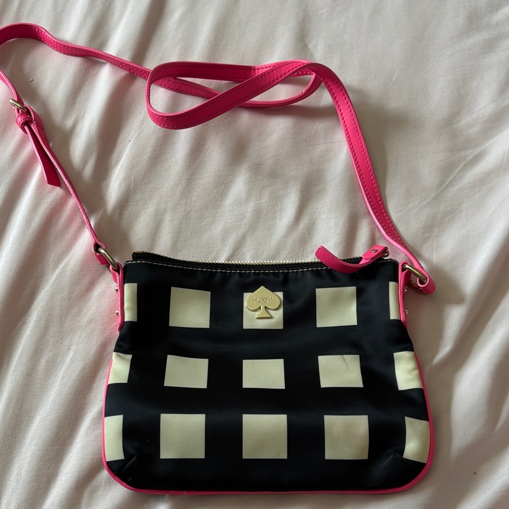 Kate Spade Black and Cream Square Crossbody Bag with Pink Accents